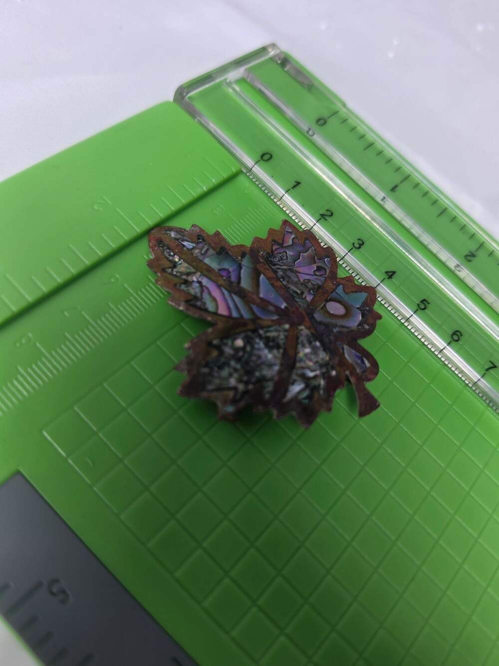 Vintage Mexican Alpaca Silver Abalone Shell Inlay Maple Leaf Brooch
